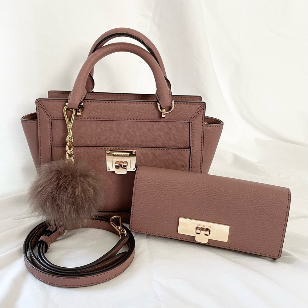 Michael Kors Mini Selma Dusty Rose Saffiano Leather Crossbody